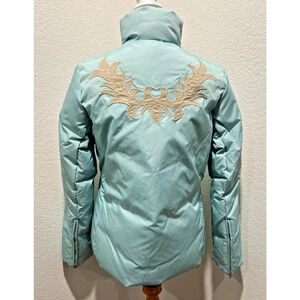 Vtg Womens Roper Western Ski Winter Parka Jacket Sz S Applique Aqua Blue Tan
